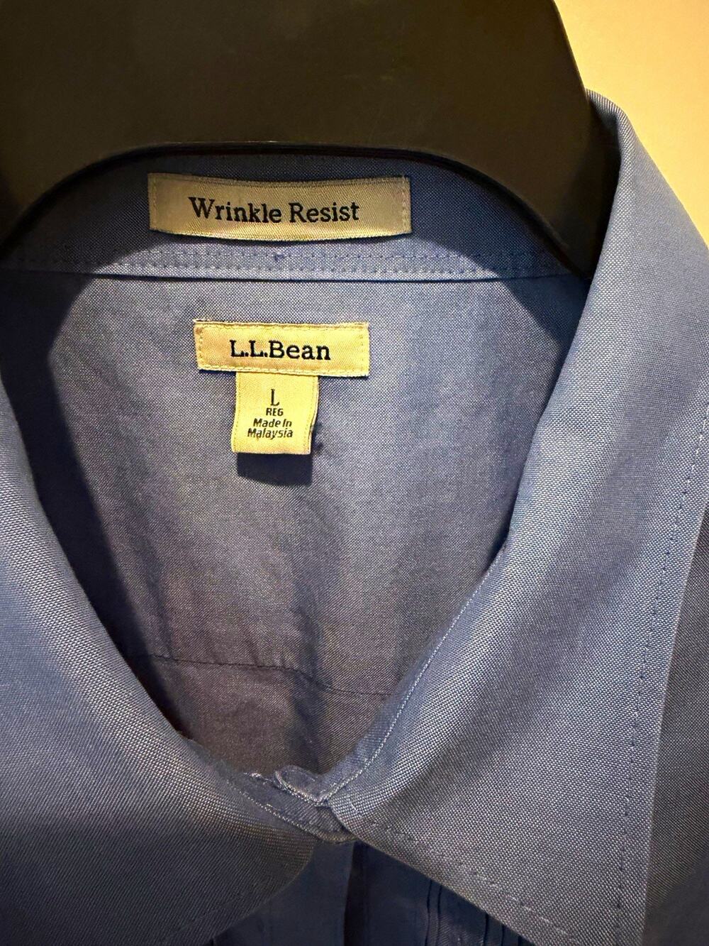 L.L.Bean Women’s Blue Solid Wrinkle Resistant Long Sleeve Dress Shirt L Regular